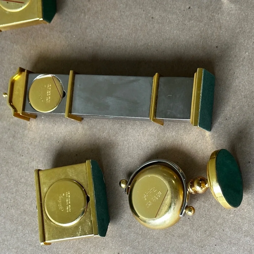 Gorham Clock Lot of 8 Miniature Clocks Gold Silver Plate Brass Watch Time Mini